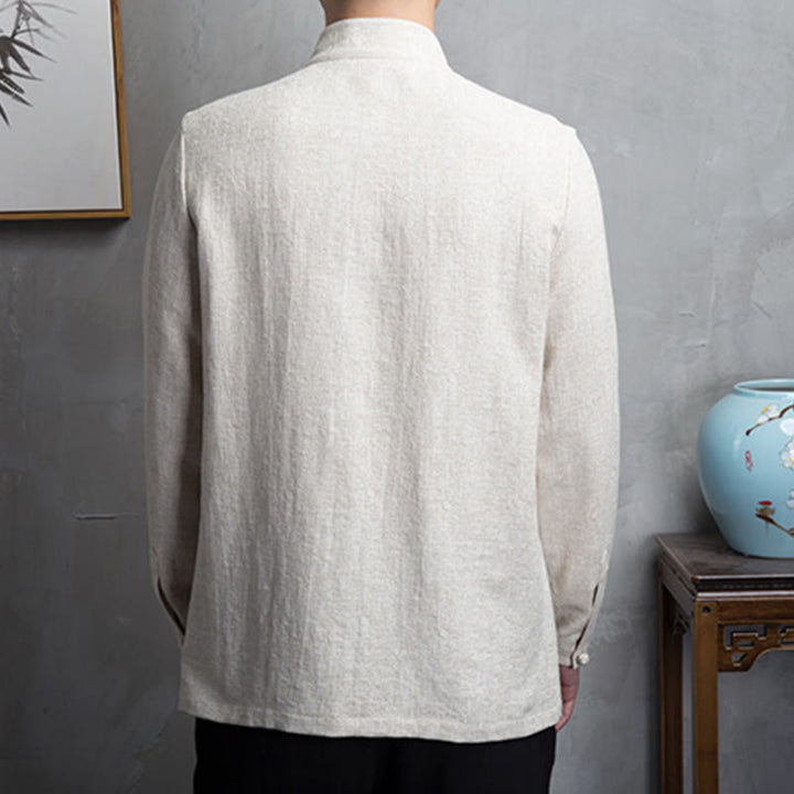 Buddha Stones Solid Color Chinese Tang Suit Cotton Linen Jacket Men Clothing - image 2