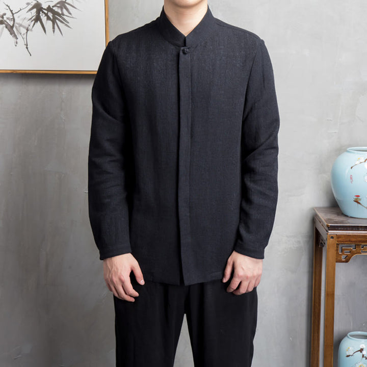 Buddha Stones Solid Color Chinese Tang Suit Cotton Linen Jacket Men Clothing - image 9