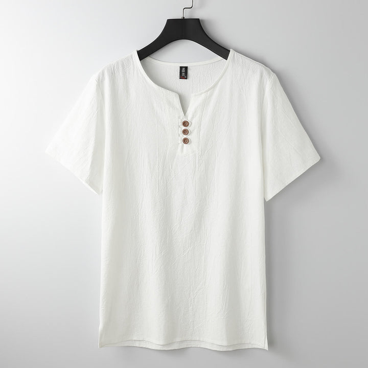 Buddha Stones Men's T-Shirt Solid Color Top Short Sleeve Three-button V Collar Soft Cotton Shirt - White - US/UK/AU54，EU64 (9XL) - image 10