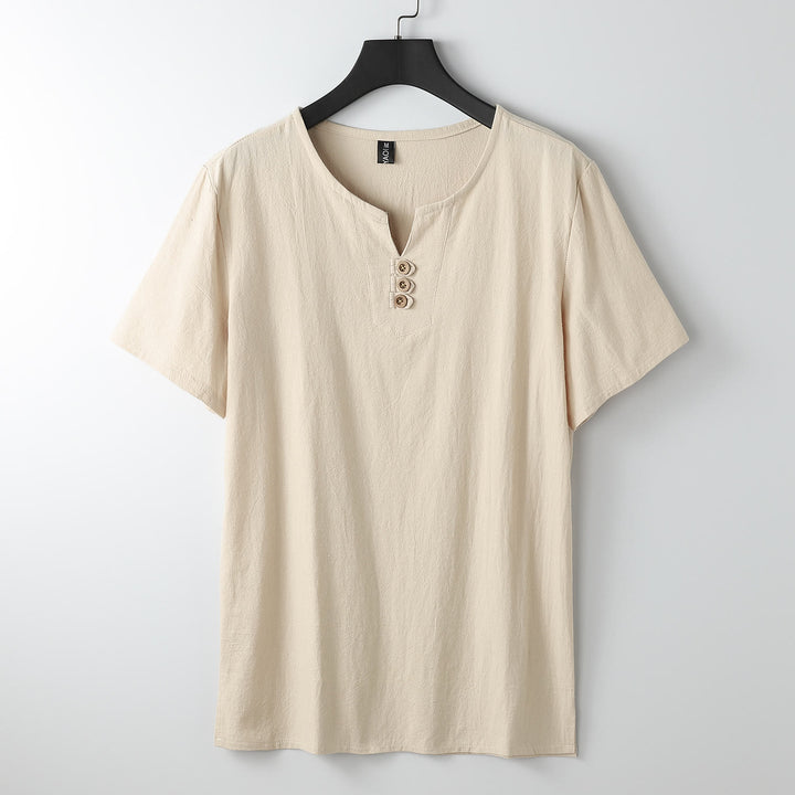 Buddha Stones Men's T-Shirt Solid Color Top Short Sleeve Three-button V Collar Soft Cotton Shirt - Moccasin - US/UK/AU54，EU64 (9XL) - image 12