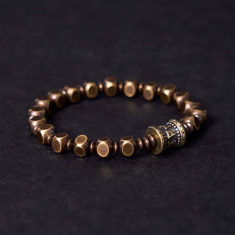 Buddha Stones Tibetan Om Mani Padme Hum Carved Copper Brass Amulet Focus Bracelet - image 1