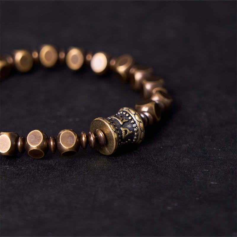 Buddha Stones Tibetan Om Mani Padme Hum Carved Copper Brass Amulet Focus Bracelet - image 7