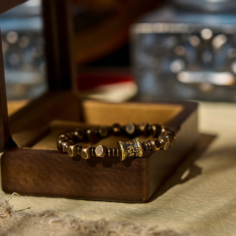 Buddha Stones Tibetan Om Mani Padme Hum Carved Copper Brass Amulet Focus Bracelet - image 3