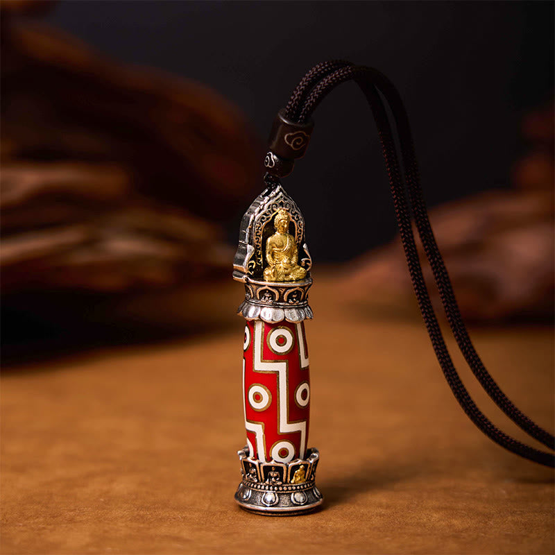 Buddha Stones Tibetan Medicine Buddha Nine-Eye Dzi Bead Protection Necklace Pendant - image 1