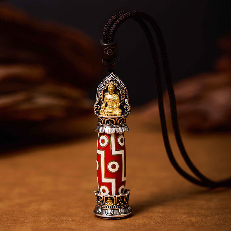 Buddha Stones Tibetan Medicine Buddha Nine-Eye Dzi Bead Protection Necklace Pendant - Medicine Buddha Nine-Eye Dzi Bead - image 0