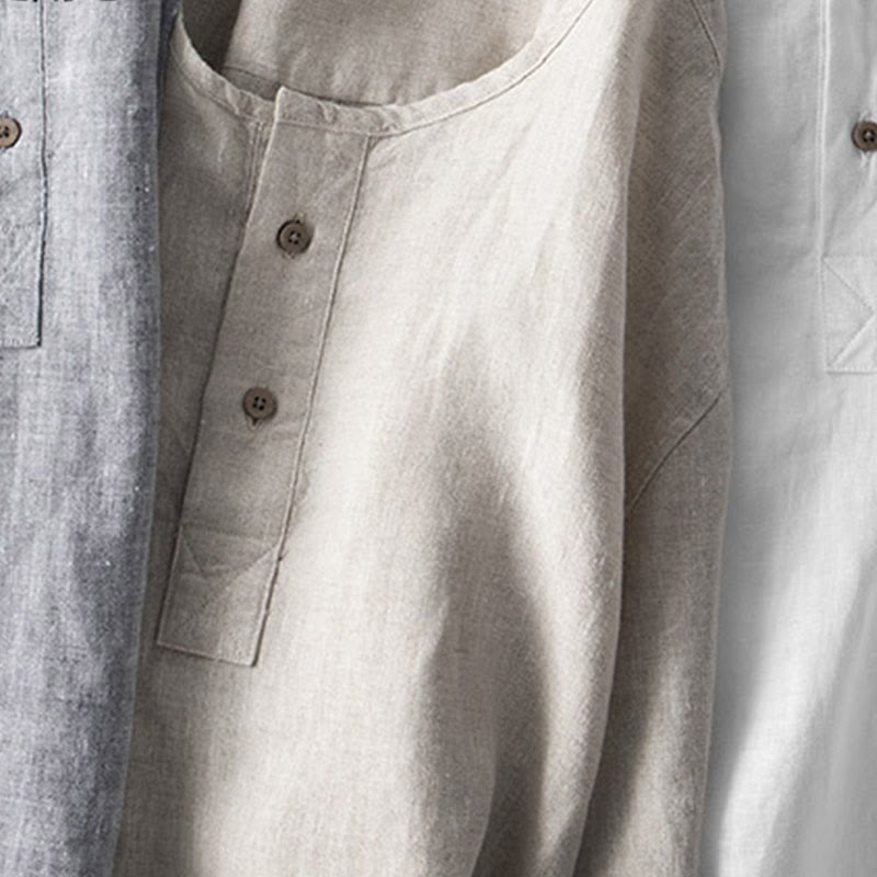 Buddha Stones Solid Color Long Sleeve Button Shirt Linen Men Clothing - image 14