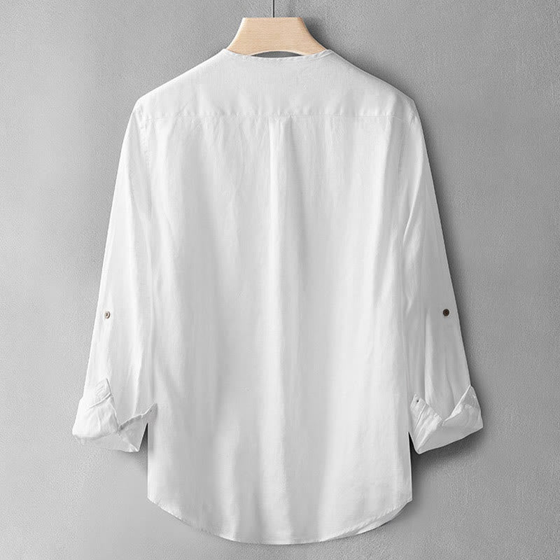 Buddha Stones Solid Color Long Sleeve Button Shirt Linen Men Clothing - image 12