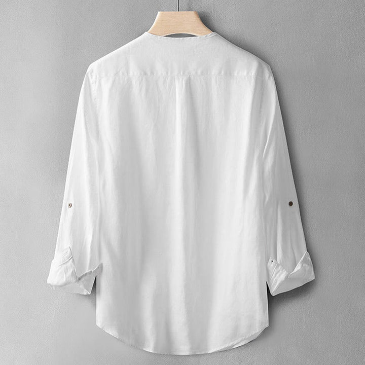 Buddha Stones Solid Color Long Sleeve Button Shirt Linen Men Clothing - image 12