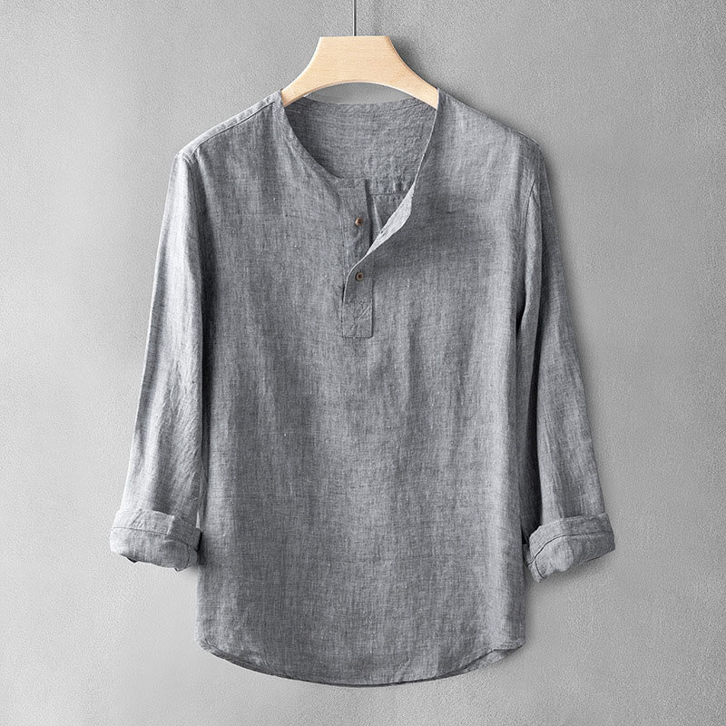 Buddha Stones Solid Color Long Sleeve Button Shirt Linen Men Clothing - DarkGray - US/UK/AU42，EU52 (3XL) - image 2