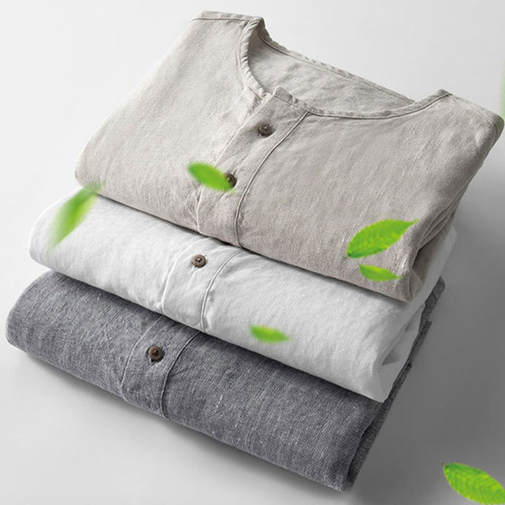 Buddha Stones Solid Color Long Sleeve Button Shirt Linen Men Clothing - image 4