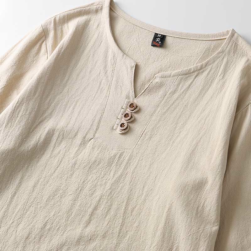 Buddha Stones Solid Color Long Sleeve Button Shirt Cotton Linen Men Clothing - image 6