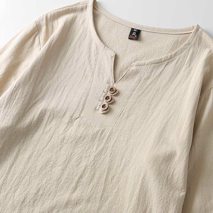 Buddha Stones Solid Color Long Sleeve Button Shirt Cotton Linen Men Clothing - image 6