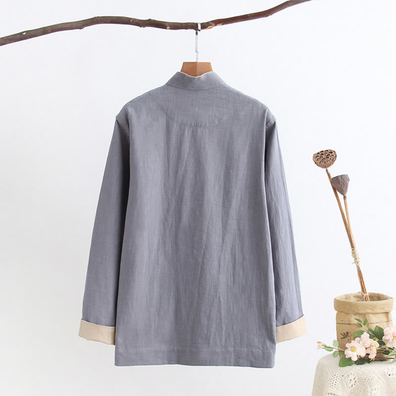 Buddha Stones Tang Frog-Button Long Sleeve Shirt Cotton Linen Men's Clothing - image 8