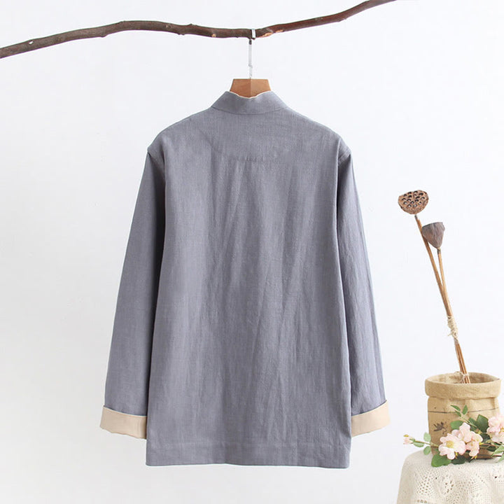 Buddha Stones Tang Frog-Button Long Sleeve Shirt Cotton Linen Men's Clothing - image 8