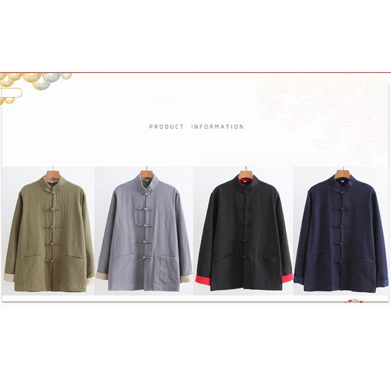 Buddha Stones Tang Frog-Button Long Sleeve Shirt Cotton Linen Men's Clothing - image 5