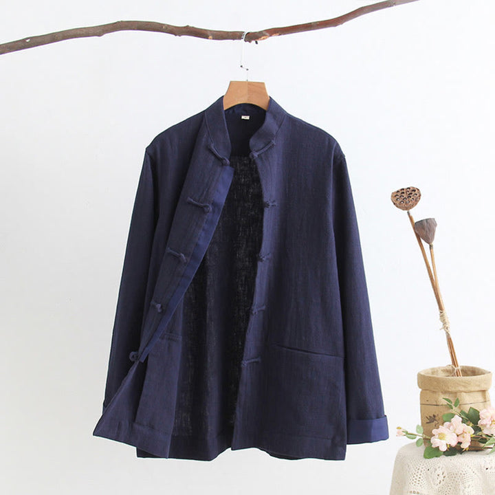 Buddha Stones Tang Frog-Button Long Sleeve Shirt Cotton Linen Men's Clothing - image 10