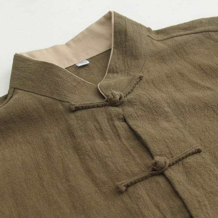 Buddha Stones Tang Frog-Button Long Sleeve Shirt Cotton Linen Men's Clothing - image 14