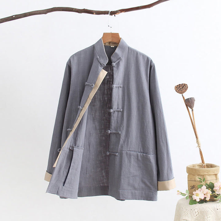 Buddha Stones Tang Frog-Button Long Sleeve Shirt Cotton Linen Men's Clothing - image 9