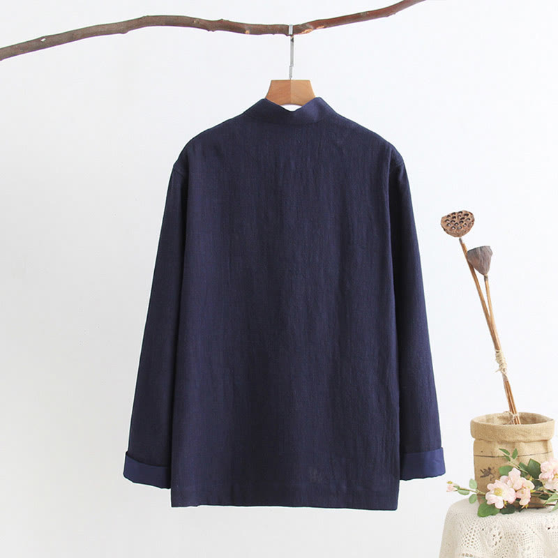 Buddha Stones Tang Frog-Button Long Sleeve Shirt Cotton Linen Men's Clothing - image 11