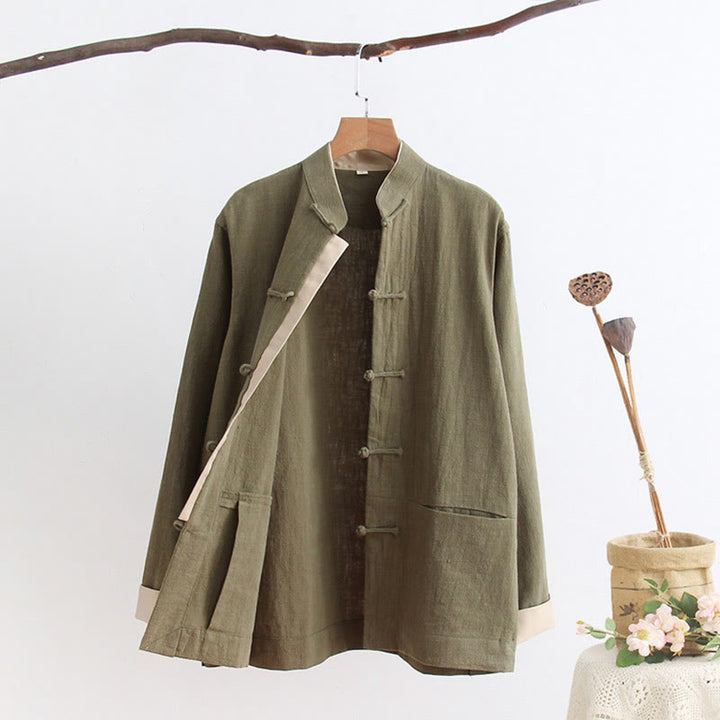 Buddha Stones Tang Frog-Button Long Sleeve Shirt Cotton Linen Men's Clothing - image 6