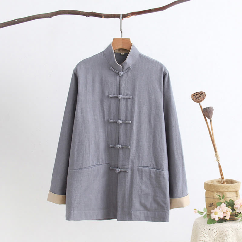Buddha Stones Tang Frog-Button Long Sleeve Shirt Cotton Linen Men's Clothing - LightSteelBlue - US/UK/AU44，EU54 (4XL) - image 1