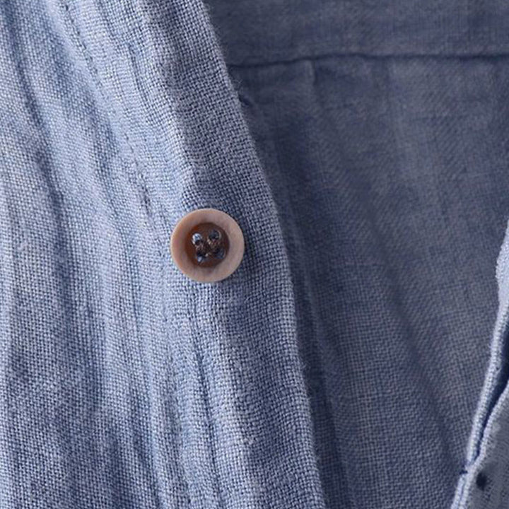 Buddha Stones Men's Shirt Solid Color Lapel Top Short Sleeve Comfy Button Crease Cotton Linen Shirt - image 3