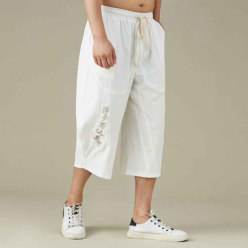 Buddha Stones Casual Solid Color Men's Straight Leg Shorts With Pockets Leisure Cotton Men's Pants - image 1