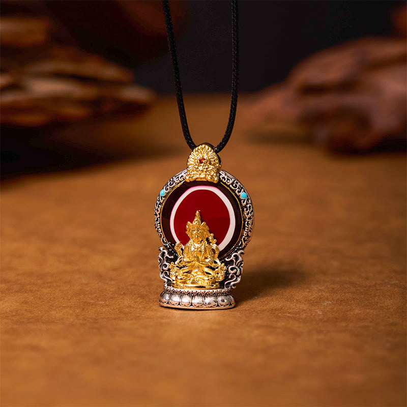 Buddha Stones Tibetan Avalokitesvara Dzi Bead Pattern Copper Purity Healing Necklace Pendant - Avalokiteshvara - image 0