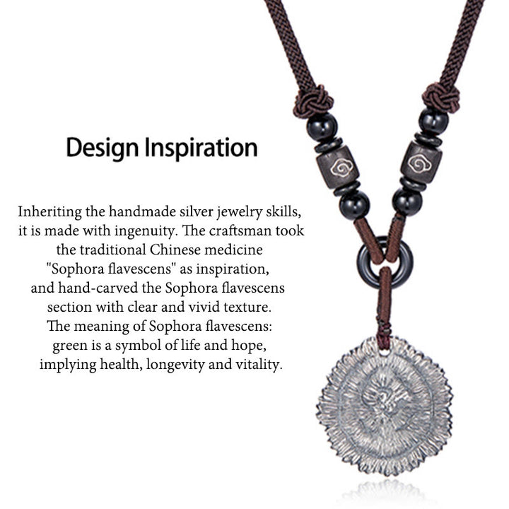 Buddha Stones 999 Sterling Silver Sophora Flavescens Cotton Rope Necklace Pendant - image 6