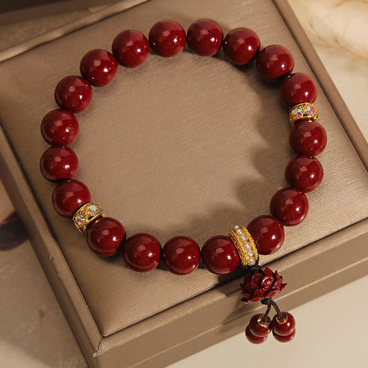 Buddha Stones Cinnabar Lotus Blessing Charm Bracelet - image 1