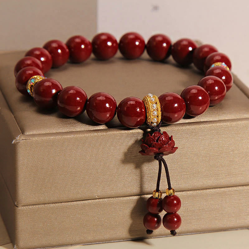 Buddha Stones Cinnabar Lotus Blessing Charm Bracelet - image 3