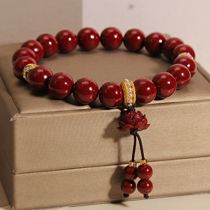 Buddha Stones Cinnabar Lotus Blessing Charm Bracelet - image 3