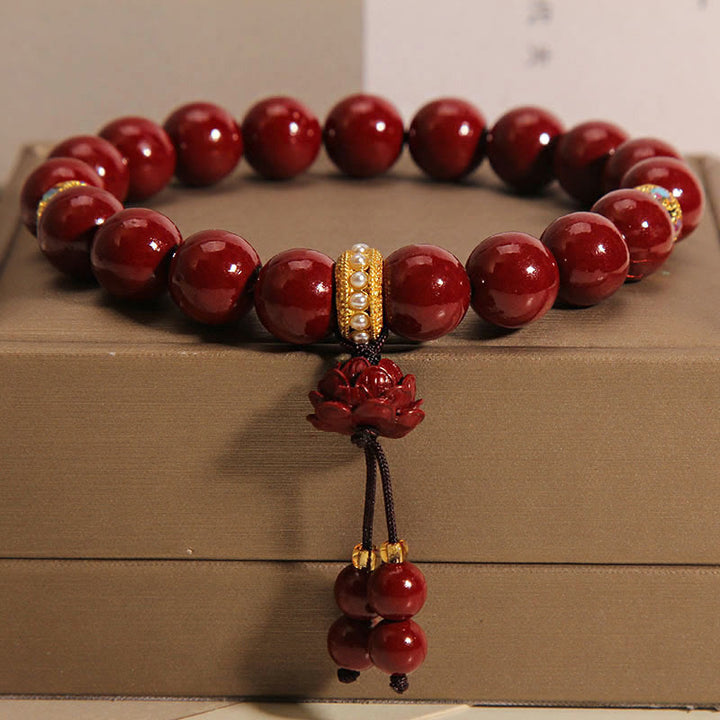 Buddha Stones Cinnabar Lotus Blessing Charm Bracelet - Cinnabar(Wrist Circumference 14-16cm) - image 0