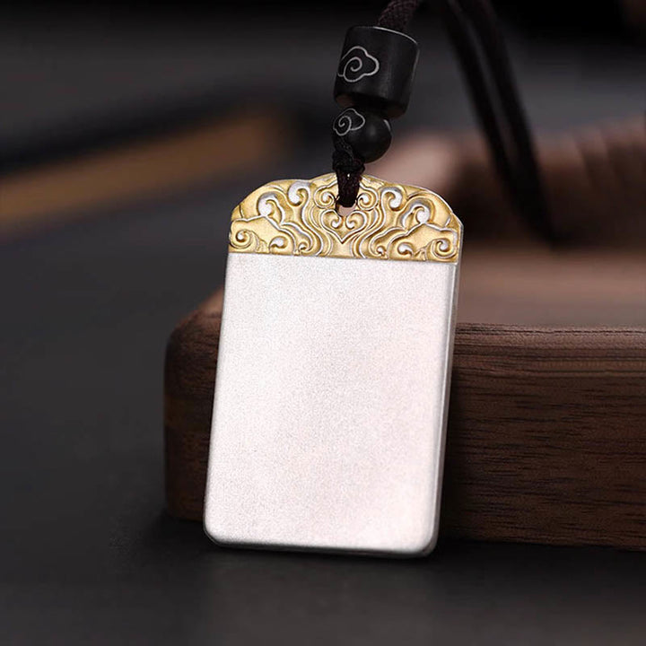 Buddha Stones Silver Plated Copper Fu Character Auspicious Clouds Luck Fortune Rope Necklace Pendant - image 2