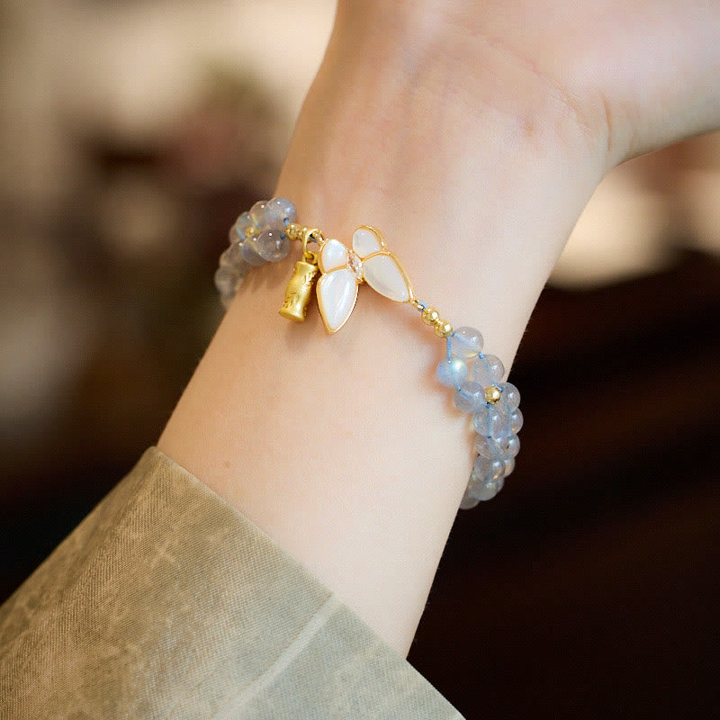 Buddha Stones Natural Moonstone Butterfly Bamboo Healing String Bracelet - image 1