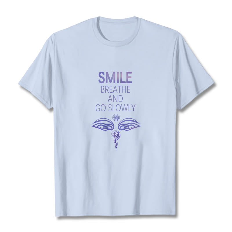 Buddha Stones SMILE BREATHE AND GO SLOWLY Eye Tee T-shirt - Light Cyan - 2XL - image 3