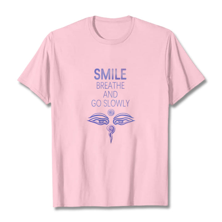 Buddha Stones SMILE BREATHE AND GO SLOWLY Eye Tee T-shirt - Light Pink - 2XL - image 16
