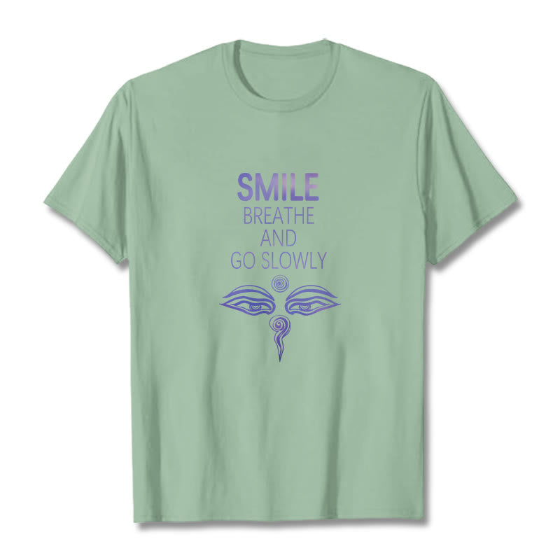 Buddha Stones SMILE BREATHE AND GO SLOWLY Eye Tee T-shirt - Pale Green - 2XL - image 12