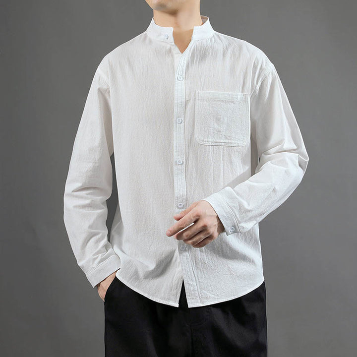 Buddha Stones Men's Long Sleeve Shirt With Pocket Stand Collar Comfort Shirt - White - US/UK/AU46，EU56 (5XL) - image 9