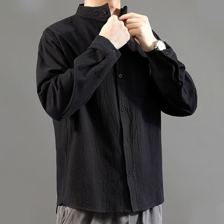 Buddha Stones Men's Long Sleeve Shirt With Pocket Stand Collar Comfort Shirt - image 21