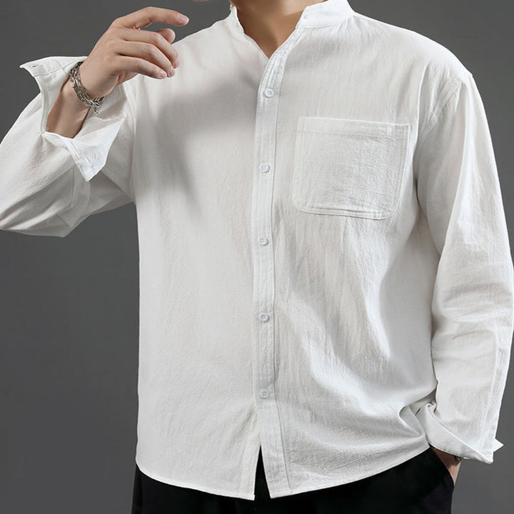 Buddha Stones Men's Long Sleeve Shirt With Pocket Stand Collar Comfort Shirt - image 10