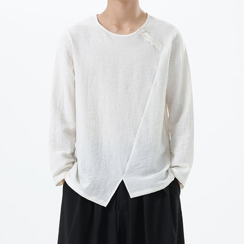 Buddha Stones Men's Long Sleeve Round Collar Comfort Cotton Linen Shirt - White - US/UK/AU46，EU56 (5XL) - image 6