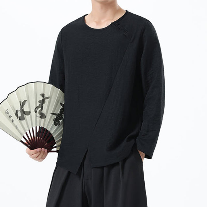 Buddha Stones Men's Long Sleeve Round Collar Comfort Cotton Linen Shirt - image 31