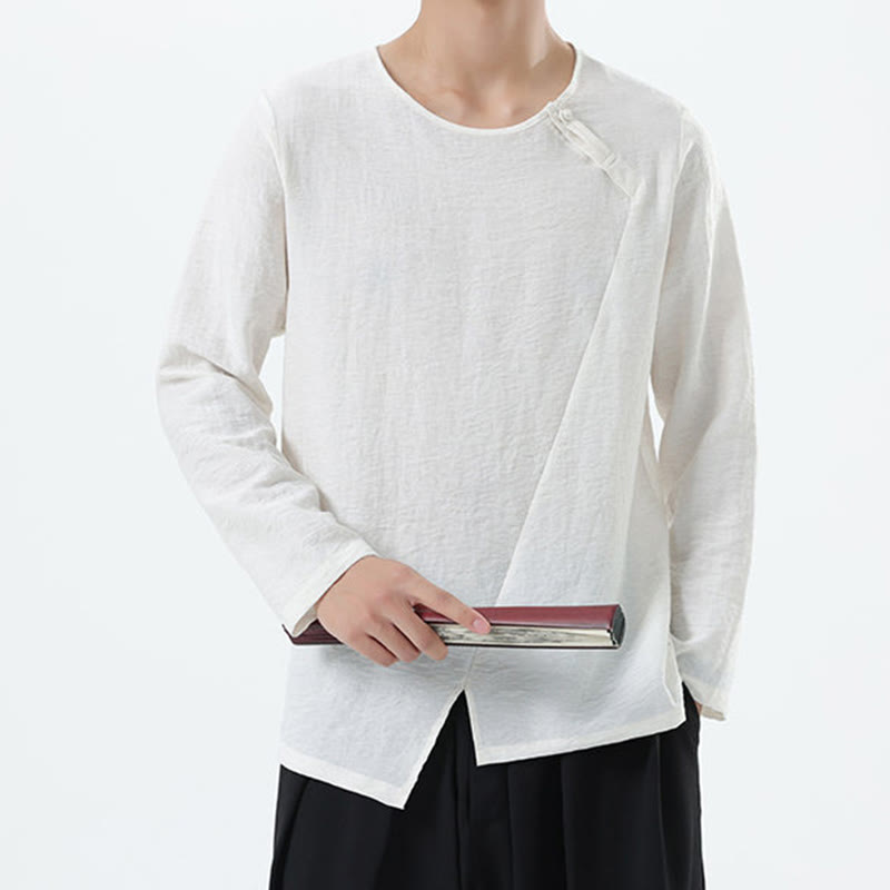 Buddha Stones Men's Long Sleeve Round Collar Comfort Cotton Linen Shirt - image 9