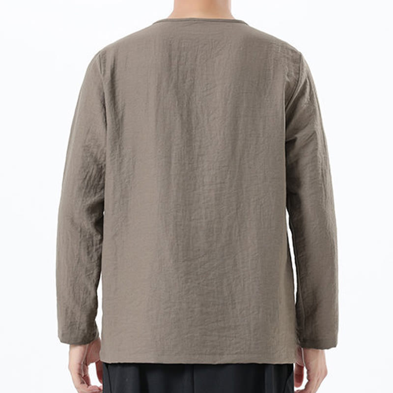 Buddha Stones Men's Long Sleeve Round Collar Comfort Cotton Linen Shirt - image 2