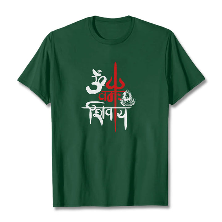 Buddha Stones OM NAMAH SHIVAYA Red Trident Cotton Tee T-shirt - ForestGreen - 2XL - image 10