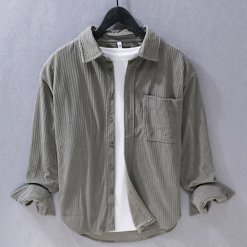 Buddha Stones Men's Long Sleeve Turn-down Collar With Pocket Corduroy Casual Shirt - DimGray - US/UK/AU42，EU52 (3XL) - image 0