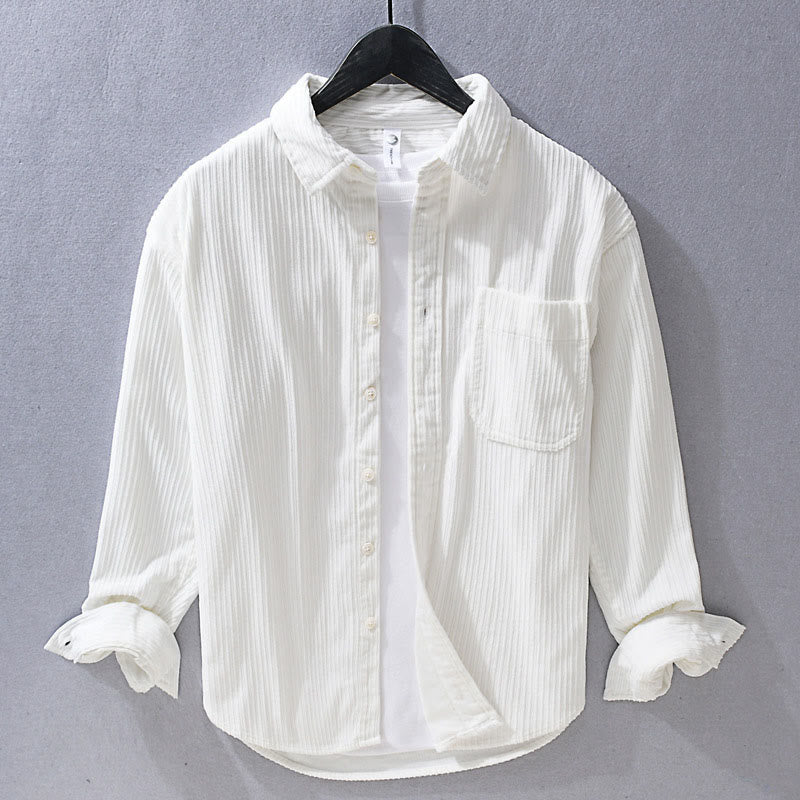 Buddha Stones Men's Long Sleeve Turn-down Collar With Pocket Corduroy Casual Shirt - White - US/UK/AU42，EU52 (3XL) - image 9