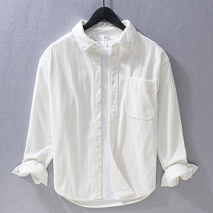 Buddha Stones Men's Long Sleeve Turn-down Collar With Pocket Corduroy Casual Shirt - White - US/UK/AU42，EU52 (3XL) - image 9