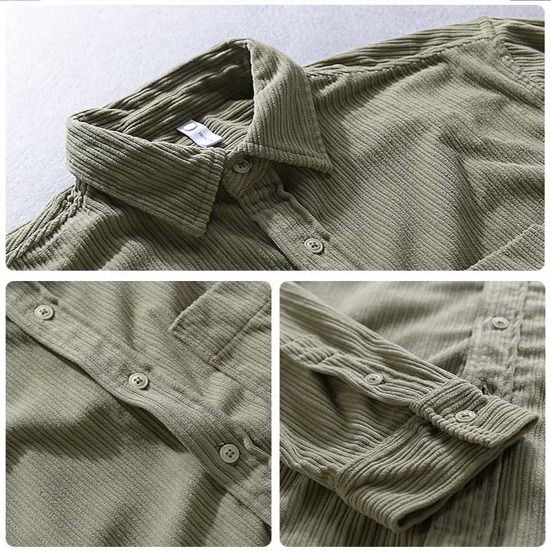 Buddha Stones Men's Long Sleeve Turn-down Collar With Pocket Corduroy Casual Shirt - image 6